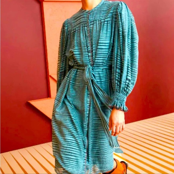 Ulla Johnson Striped Dress Maxi Midi Green Blue Beach Vacation Boho Size XS 2 - Picture 4 of 4